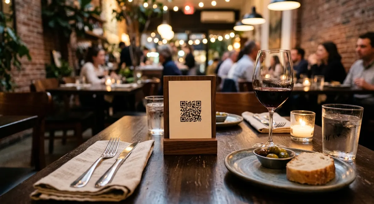 Código QR en una mesa de restaurante
